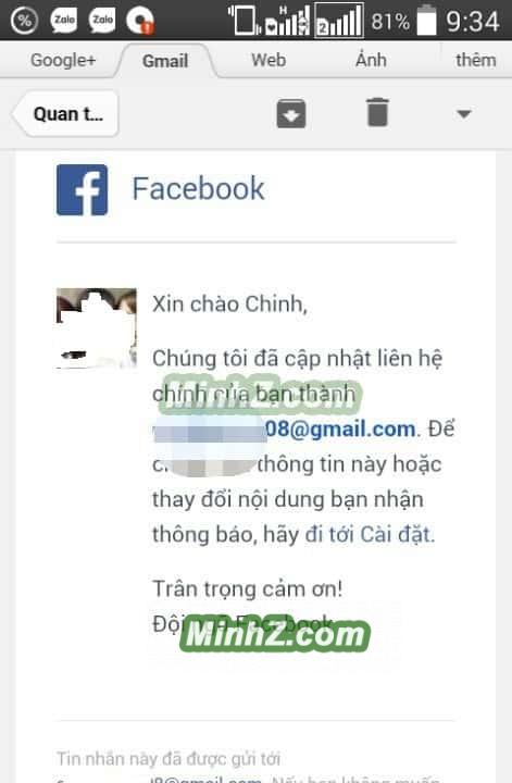 Xác nhận email mới vào tài khoản facebook